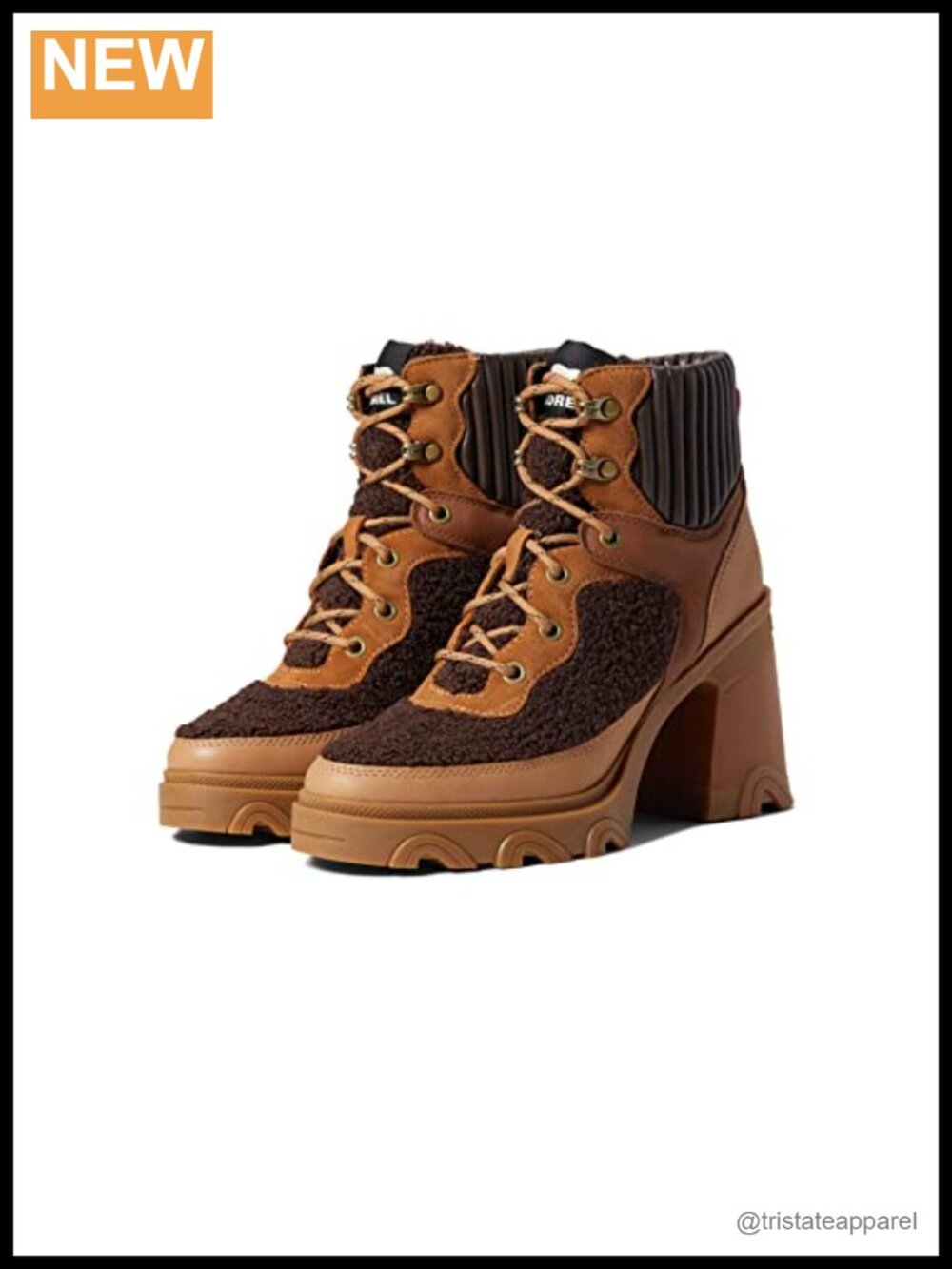 Waterproof Lace-Up Platform Heel Boots for Women, Faux Shearling Lining, Rubber